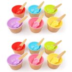 Ice Cream Waffle Bowl Spoon Set 12-Piece Couple Dessert Cup Set Reusable Plastic Ice Cream Bowls with Matching Spoons for Parties, Kids Home Use