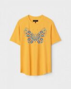 Yellow Unisex DOT KNIT Regular Fit Printed Round Neck T-Shirt