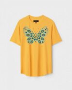 Yellow Unisex DOT KNIT Regular Fit Printed Round Neck T-Shirt