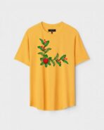 Yellow Unisex DOT KNIT Regular Fit Printed Round Neck T-Shirt