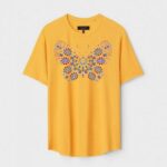 Yellow Unisex DOT KNIT Regular Fit Printed Round Neck T-Shirt