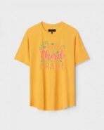 Yellow Unisex Polyster Regular Fit Printed Round Neck T-Shirt