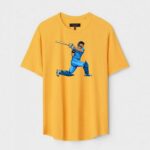 Yellow Unisex DOT KNIT Regular Fit Printed Round Neck T-Shirt