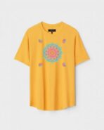 Yellow Unisex DOT KNIT Regular Fit Printed Round Neck T-Shirt
