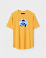 Yellow Unisex DOT KNIT Regular Fit Printed Round Neck T-Shirt