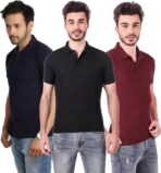 One-H Men's Polo Neck Short Sleeve Casual Tshirt Combo of Dark Blue, Maroon, Black colors (Pack of 3)