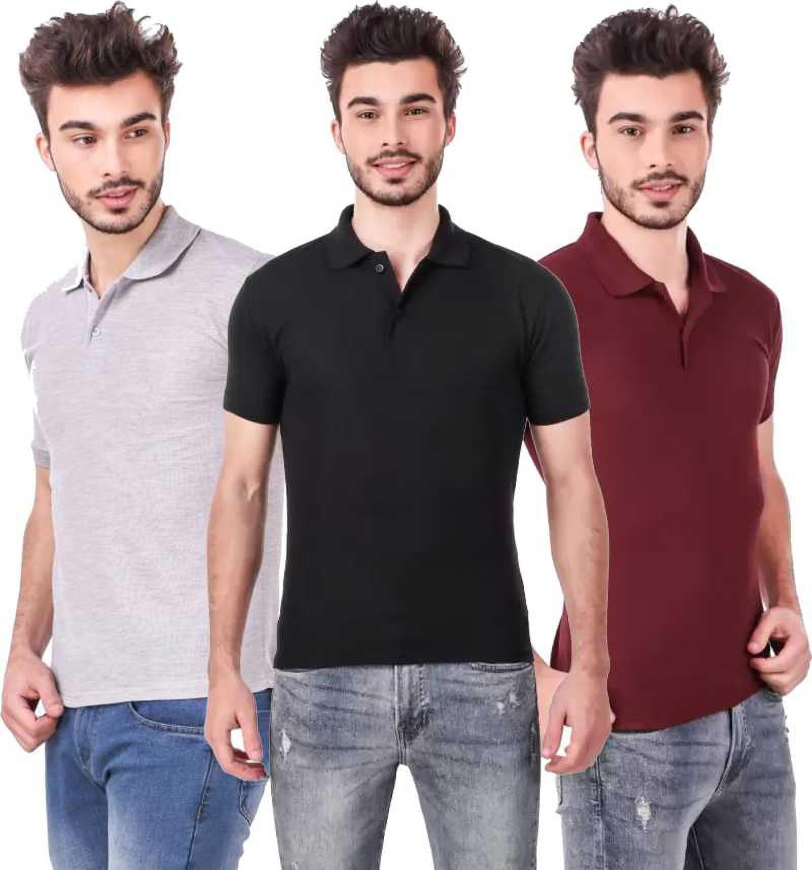 l-tshirt-combo-3-grey-black-maroon-phonicz-retails-original-imafg4dcbgumf3fz.jpeg One-H Men's Polo Neck Half Sleeve Casual Tshirt Combo of Maroon, Black, Grey colors (Pack of 3) - Image 1