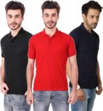 One-H Men's Polo Neck Short Sleeve Casual Tshirt Combo of Dark Blue, Red, Black colors (Pack of 3)