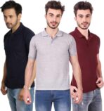 One-H Men's Polo Neck Half Sleeve Casual Tshirt Combo of Dark Blue, Maroon, Grey colors (Pack of 3)