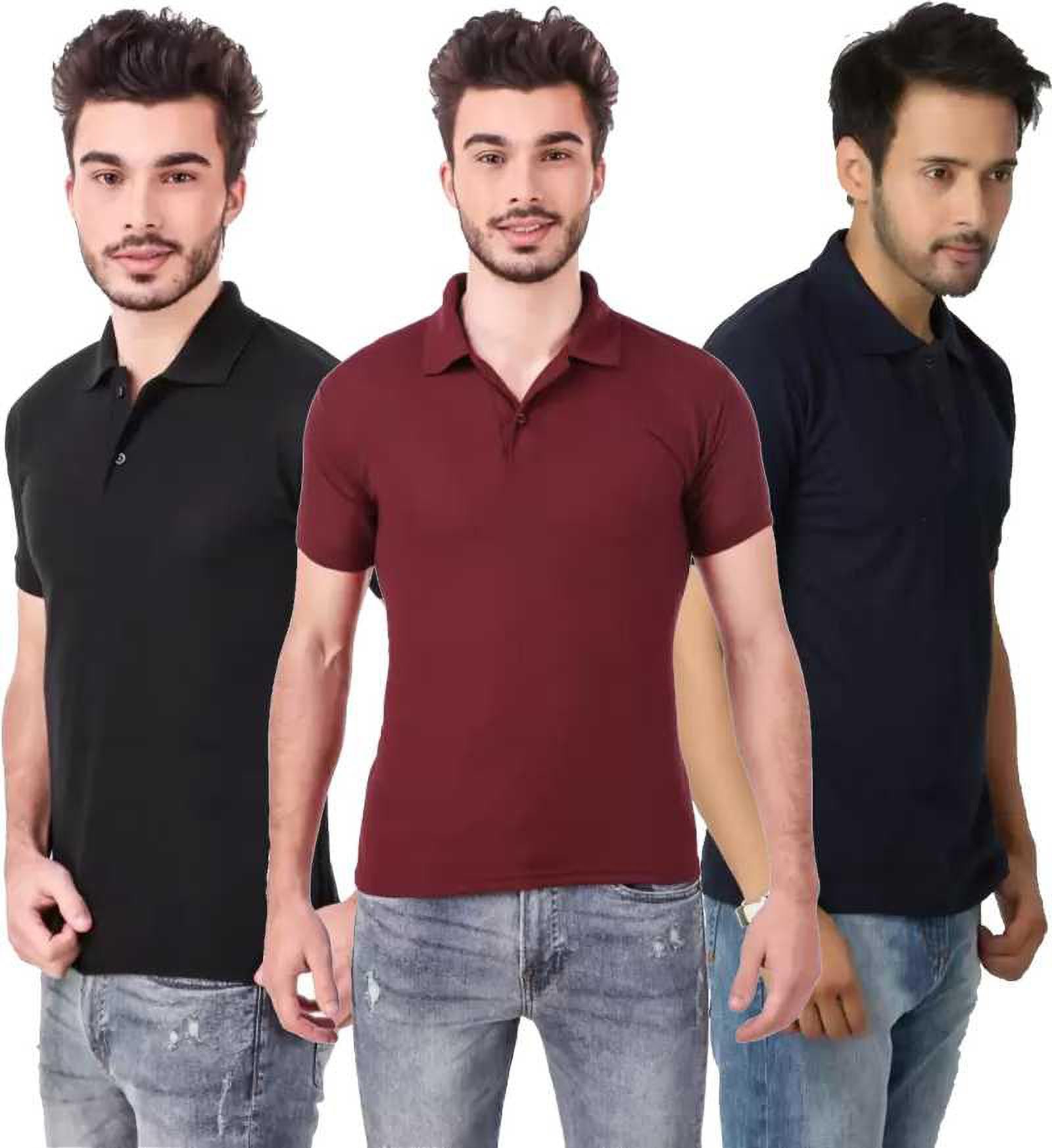 xl-tshirt-combo-3-black-maroon-darkblue-phonicz-retails-original-imafg4dcbmfueyhz.jpeg One-H Men's Polo Neck Short Sleeve Casual Tshirt Combo of Dark Blue, Maroon, Black colors (Pack of 3) - Image 1