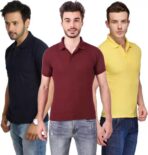 One-H Men's Polo Neck Short Sleeve Casual Tshirt Combo of Dark Blue, Maroon, Yellow colors (Pack of 3)