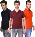 One-H Men's Polo Neck Short Sleeve Casual Tshirt Combo of Dark Blue, Maroon, Orange colors (Pack of 3)